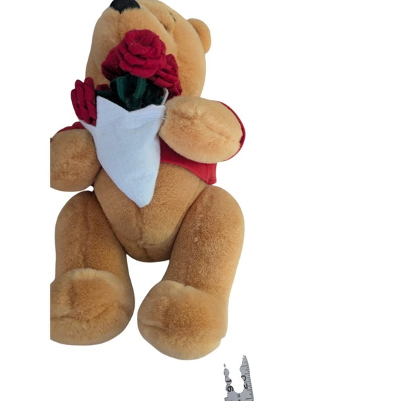 Disney Winnie the Pooh Plush Toy Red Shirt Holding Roses Valentine Birthday Gift - Picture 2 of 4